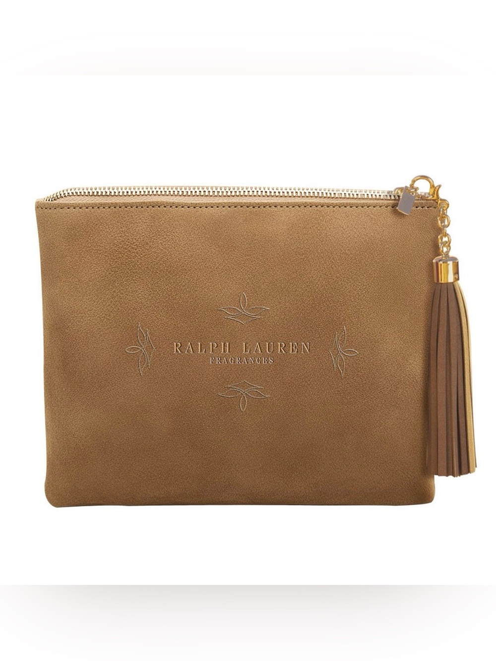 Ralph Lauren Tan Suede Tassel Zip Wristlet